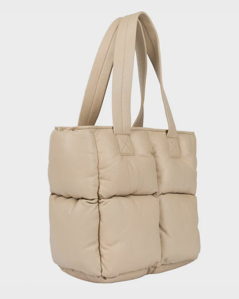 Padded Beige Leather Shopper