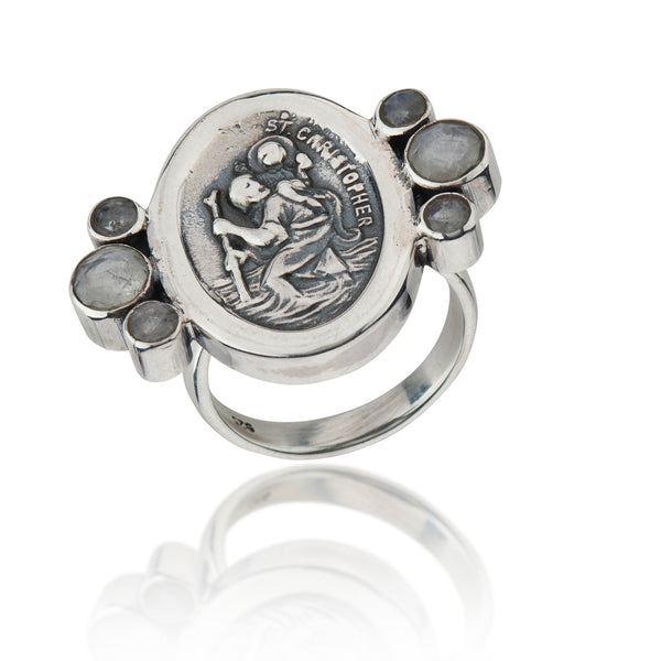 silver jewellery Wdts St Christopher Moonstone Ring