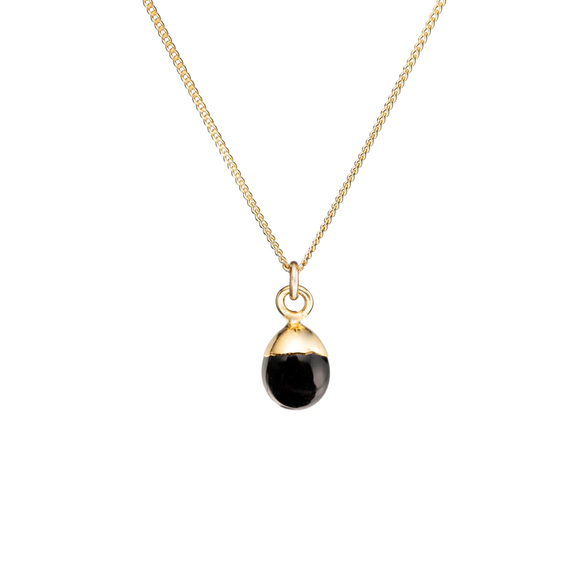 Black Onyx Tiny Tumbled Gold Necklace