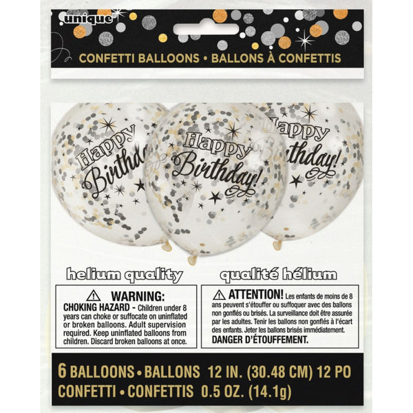 Unique (58285) Glitter Birthday Confetti Balloons Pack Of 6