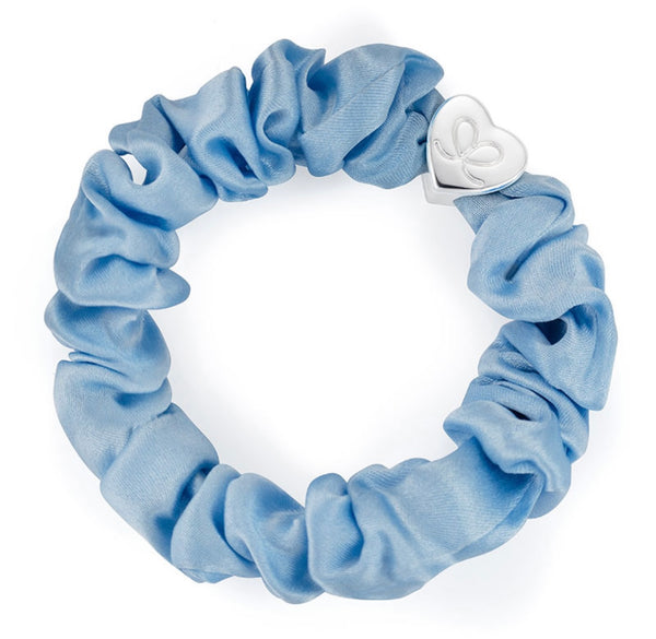 Silver Heart Silk Scrunchie Sky Blue