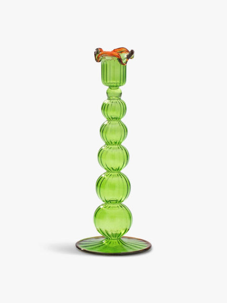 Anna + Nina Green And Orange Piped Glass Candle Holder