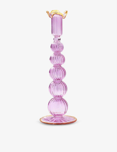 Anna + Nina Lilac And Yellow Piped Glass Candle Holder