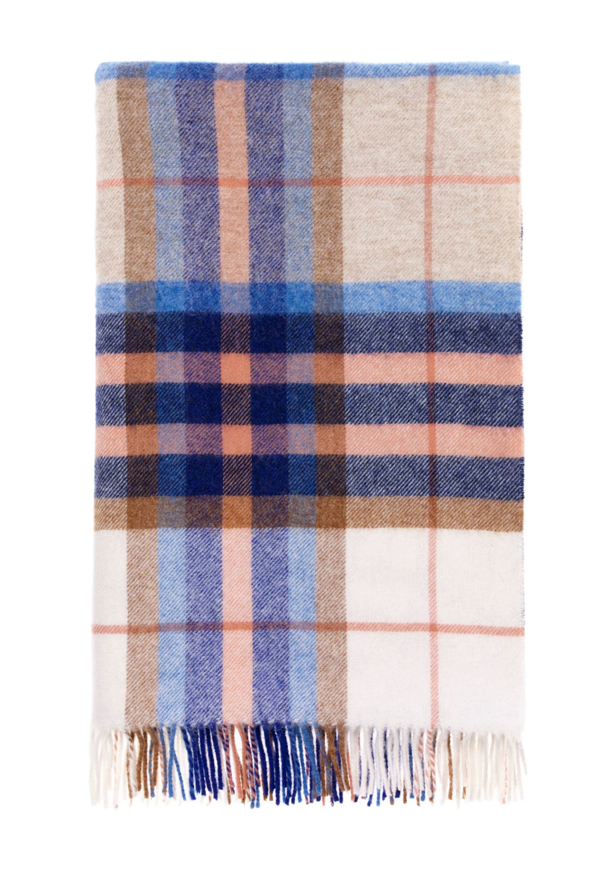 Bronte by Moon Falmouth Blue Check Pure New Wool Throw 