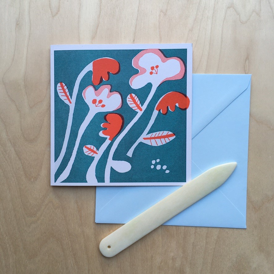 Iciri Teal Poppies Greetings Card