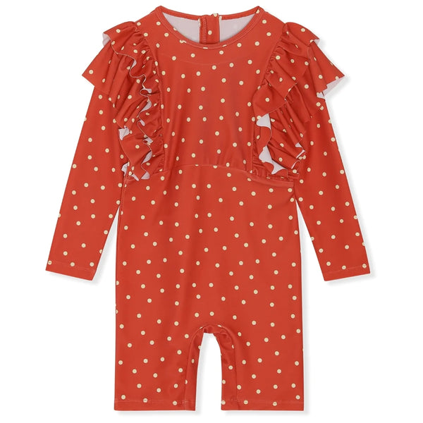 : Manuca Frill Onesie - Kelly Red Dot