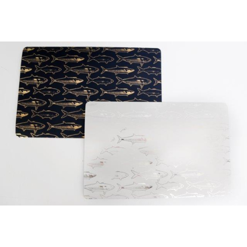 Temerity Jones Fish Design Placemats Set of 4: Black & Gold or White & Silver