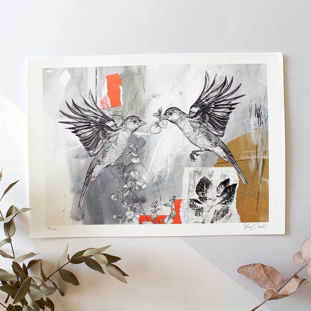 sky siouki Chaffinch Pair - Limited Edition Art Print