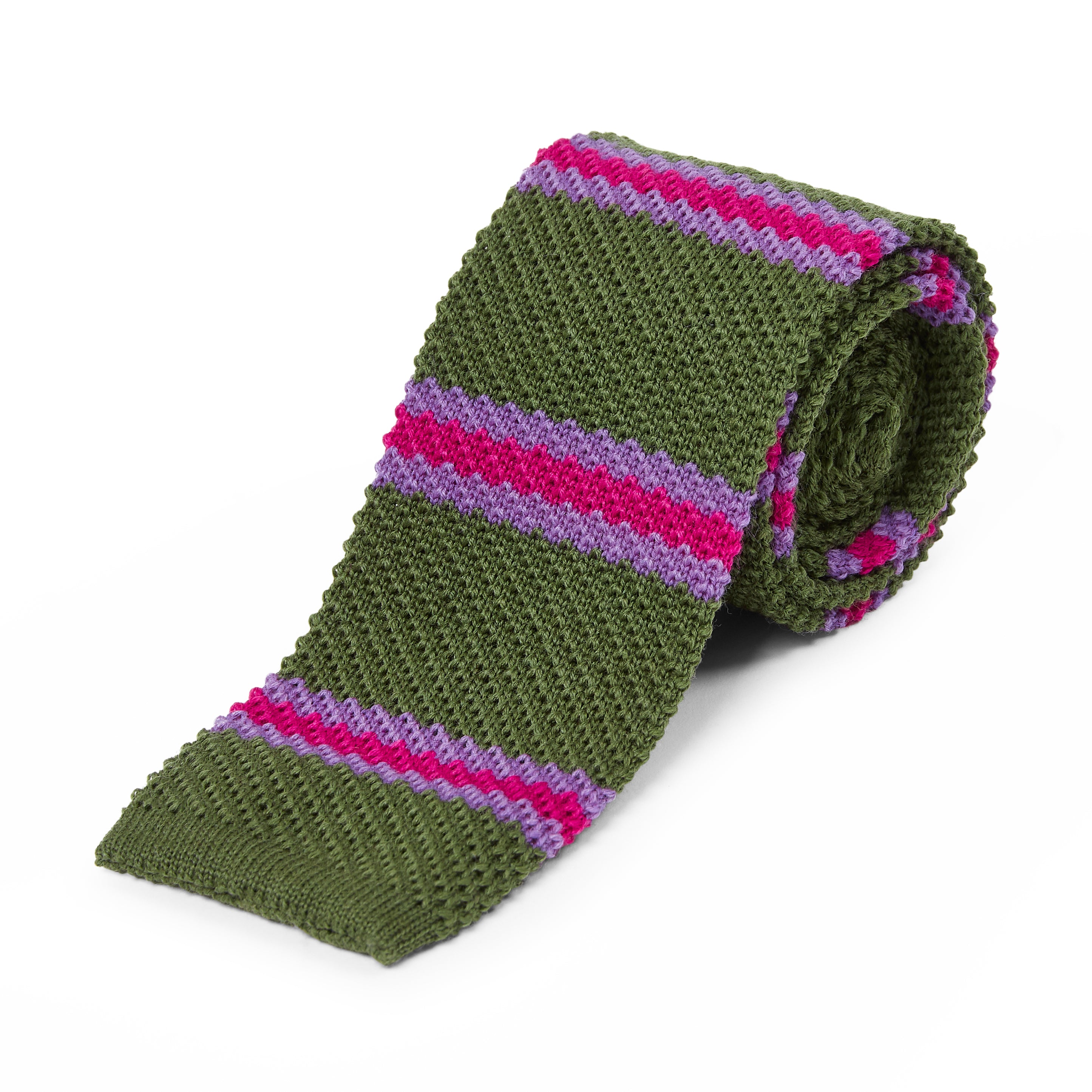 Burrows & Hare  Knitted Tie - Stripe Green/Purple/Fuschia