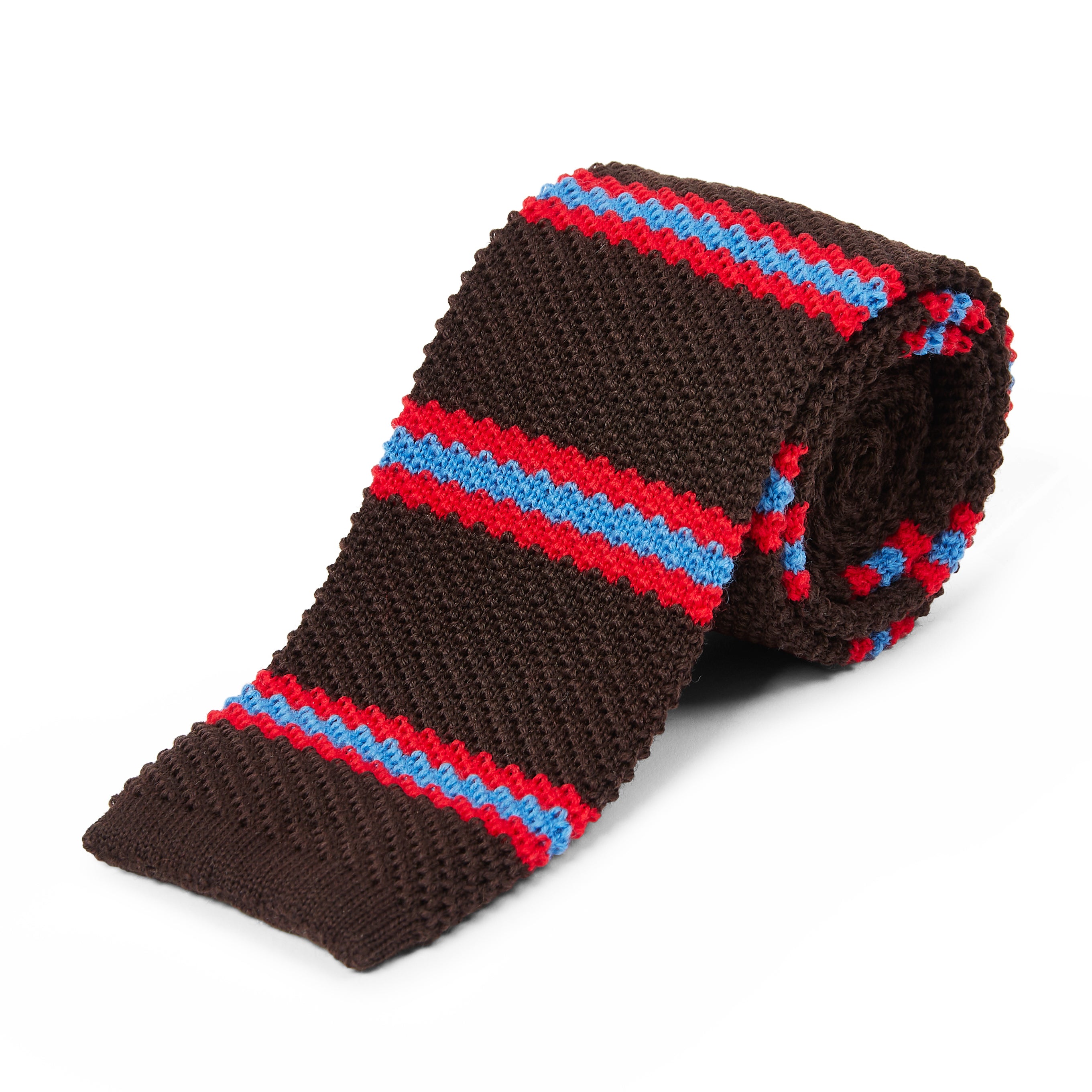 Burrows & Hare  Knitted Tie - Stripe Brown/red/blue
