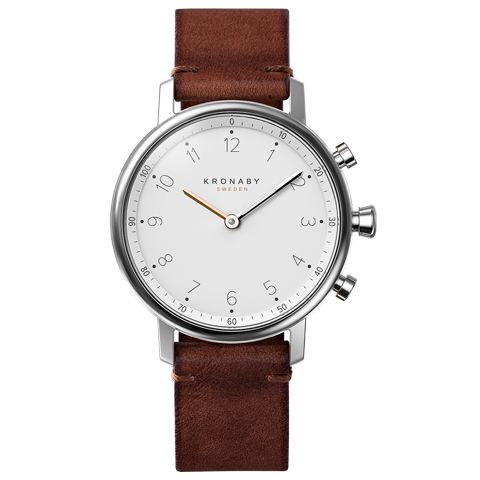 Kronaby Nord 38 Mm Hybrid Smartwatch White Dark Brown Leather