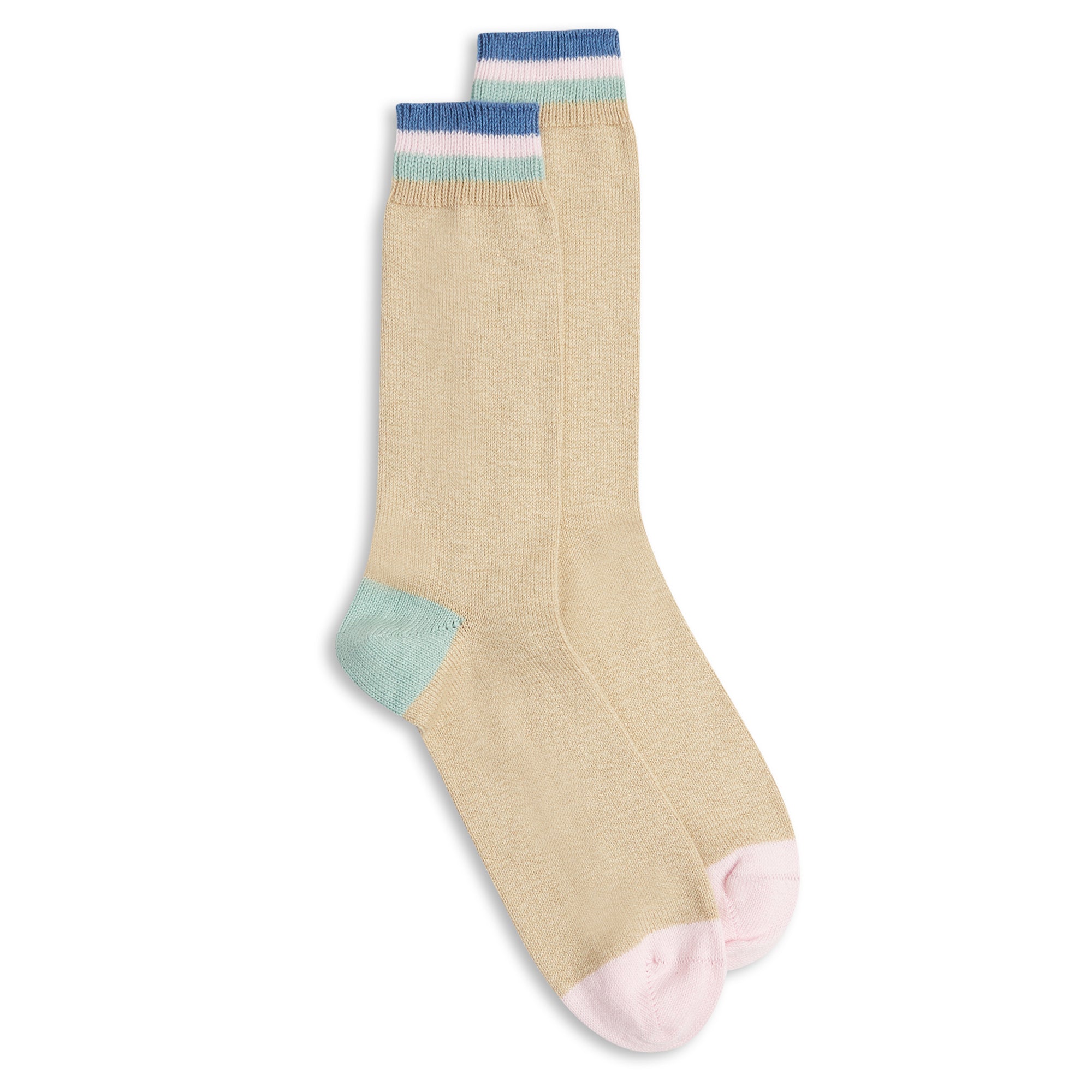 Burrows & Hare  Stripe Cuff Socks - Beige