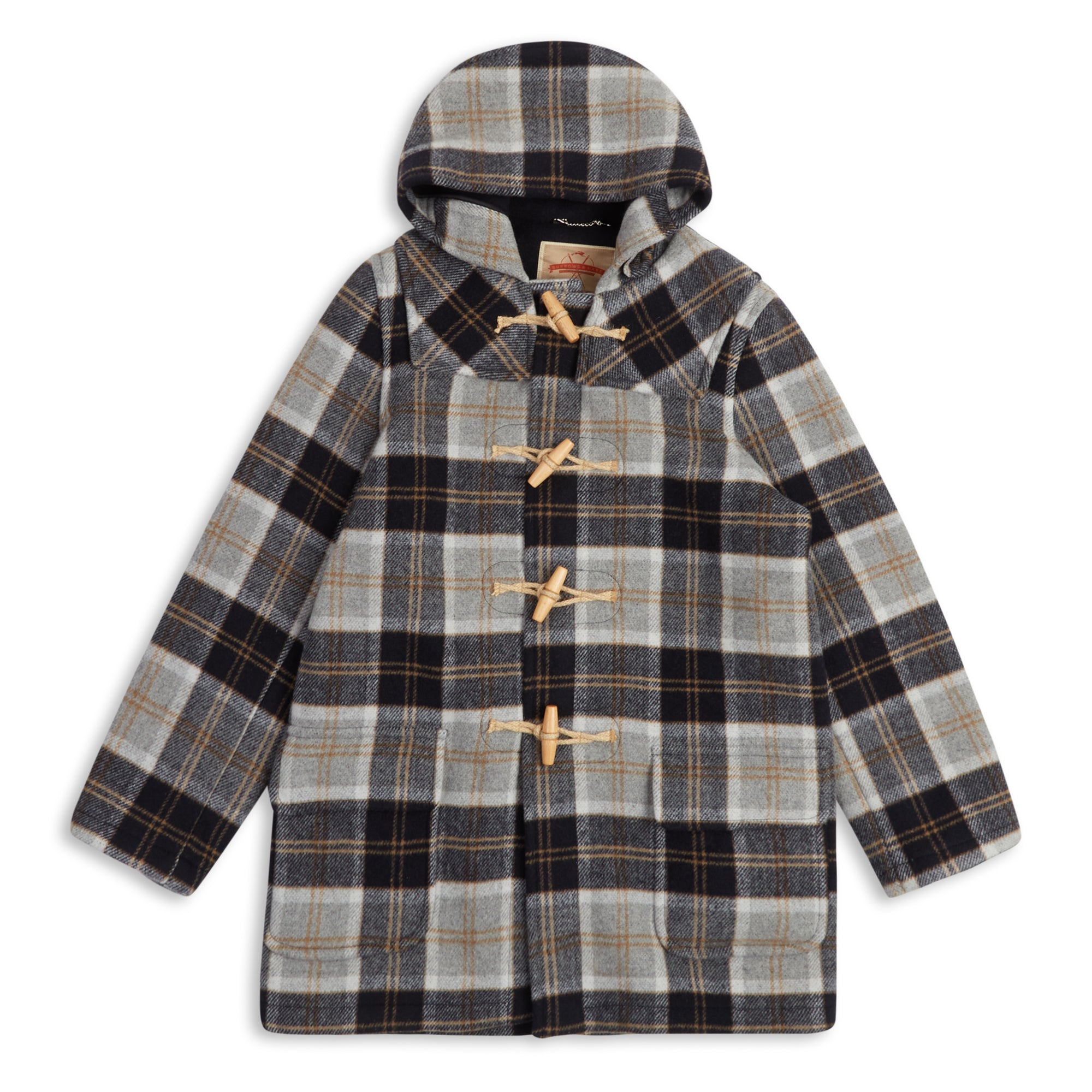 Grey Tartan Water Repellent Wool Duffle Coat