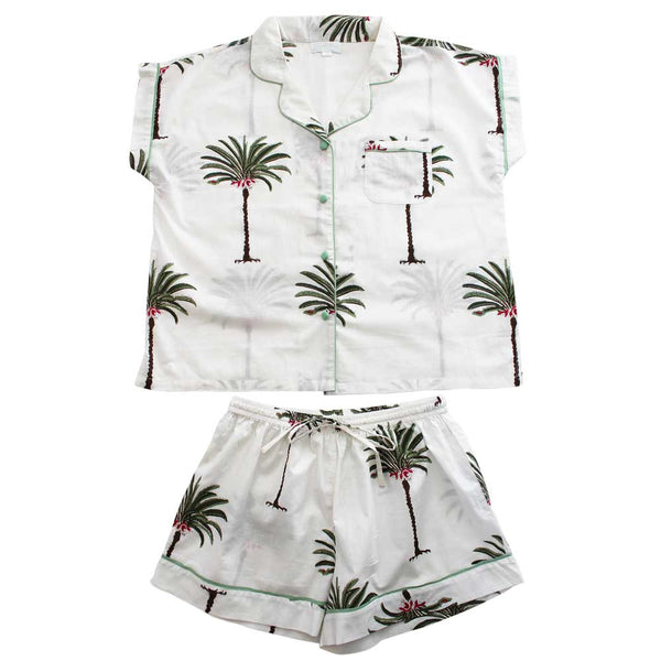 Short Sleeve Cotton Pyjamas - Palm Tree