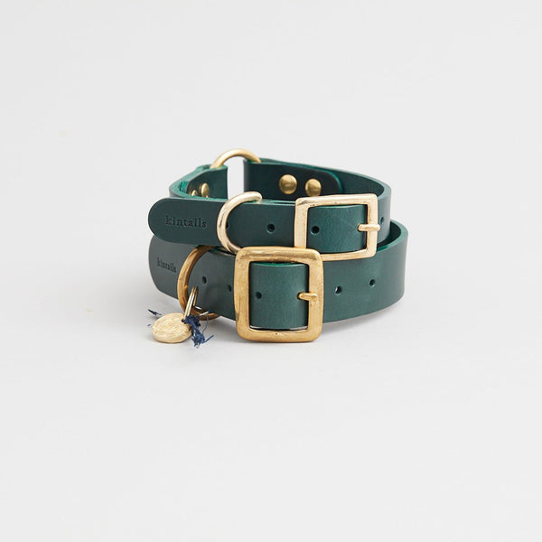 Kintails Large Green Leather Dog Collar