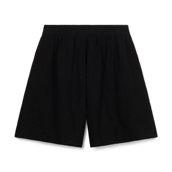 Kate Sheridan Pleat Shorts In Black Linen By