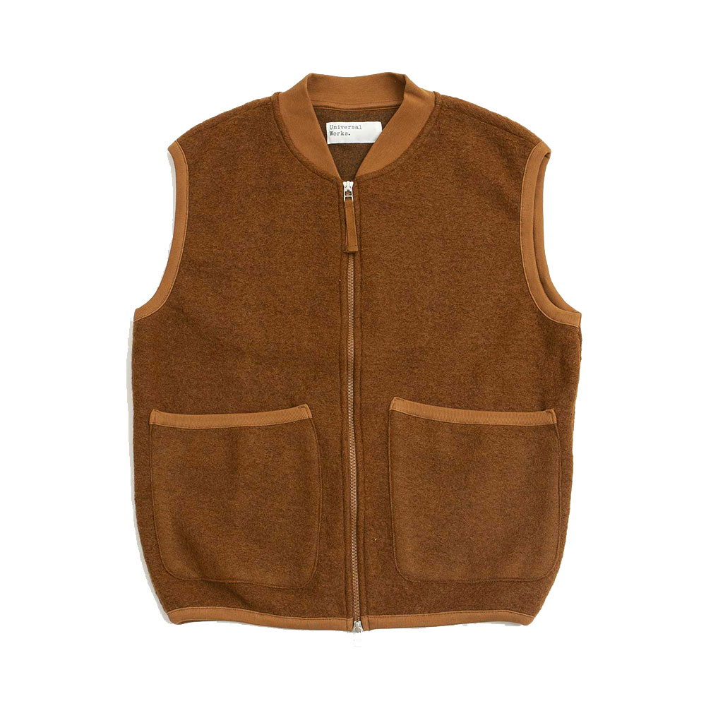 Universal Works Wool Fleece Zip Waistcoat Rust