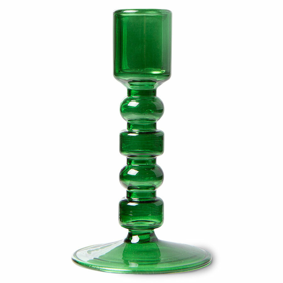 HK Living Set of 2 pieces of the emeralds glass candle holder, forest green, 7,2x7,2x13cm