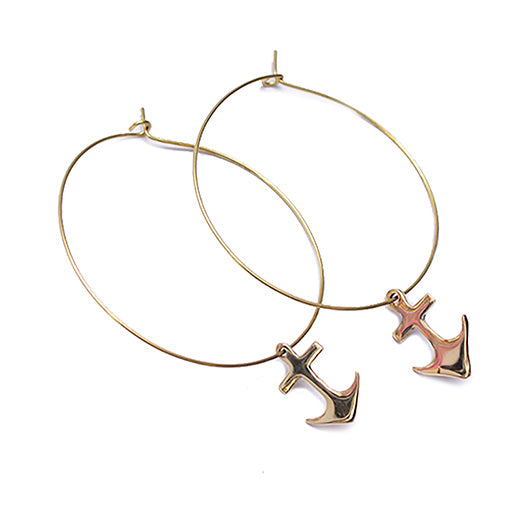 Anchor Large Charm Hoop Earrings