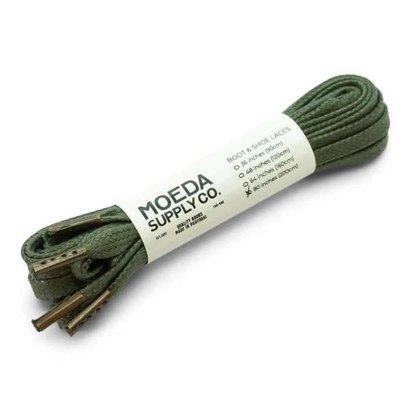 Moeda Supply Flat Waxed Laces 200cm (80"inch) - Green/metal Aglets