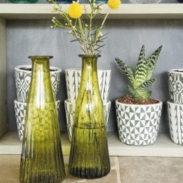 Casa Verde Ribbed Skinny Recycled Glass Vase - Moss Green