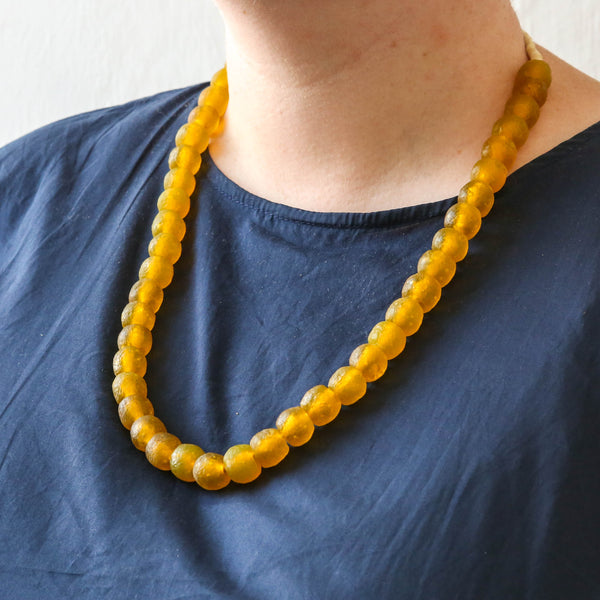 Recycled Glass Beads - 14mm Yellow