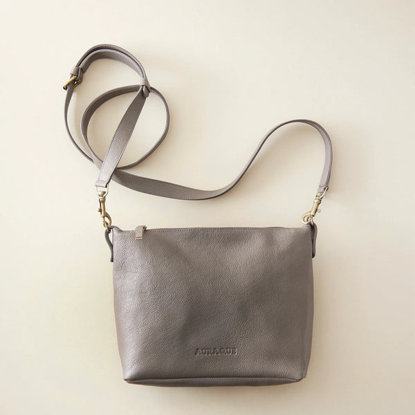 Atilo Classic Faux Leather Shoulder Bag - Taupe Grey