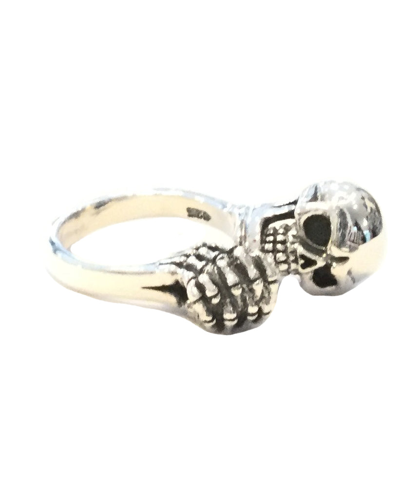 Premium Silver Head And Hands Skull Ring