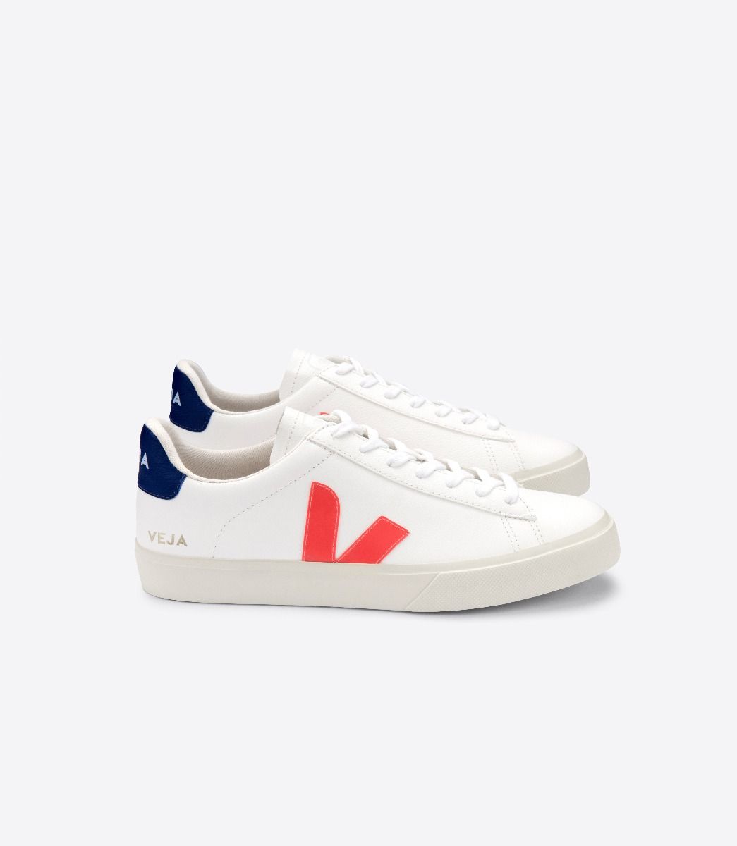 Veja White and Orange Fluo Chromefree Leather Campo Shoes