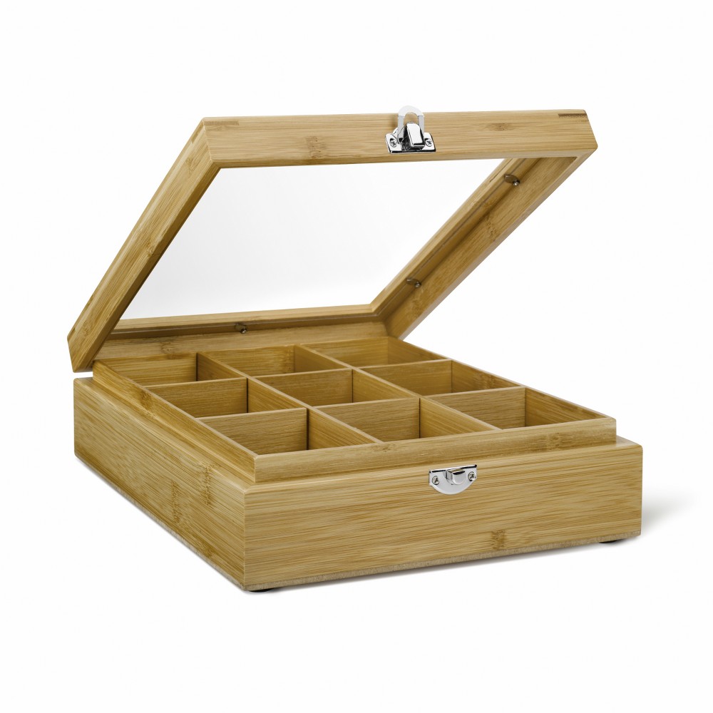 Bredemeijer Tea Box In Bamboo With 9 Inner Compartments With Window In Lid In Natural