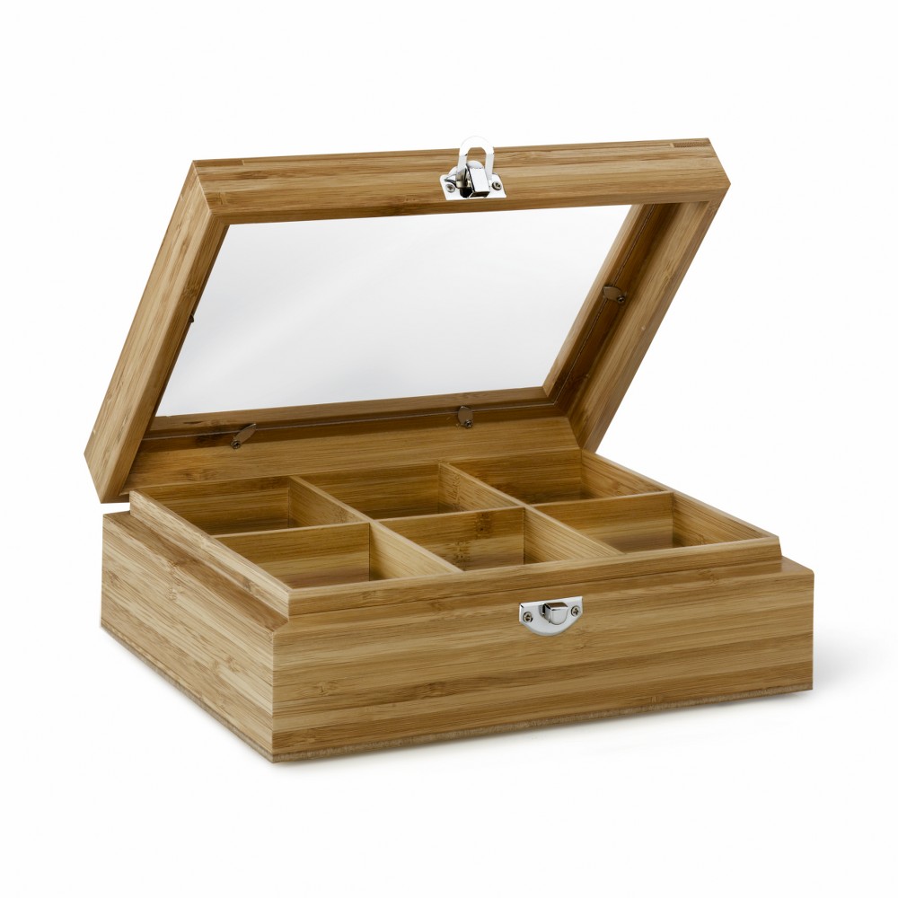 Bredemeijer Bredemeijer Tea Box In Bamboo With 6 Inner Compartments With Window In Lid In Natural