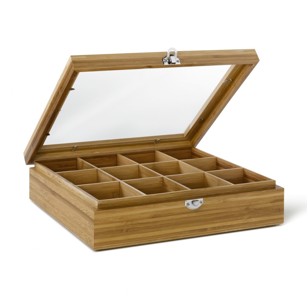 Bredemeijer Tea Box In Bamboo With 12 Inner Compartments With Window In Lid In Natural