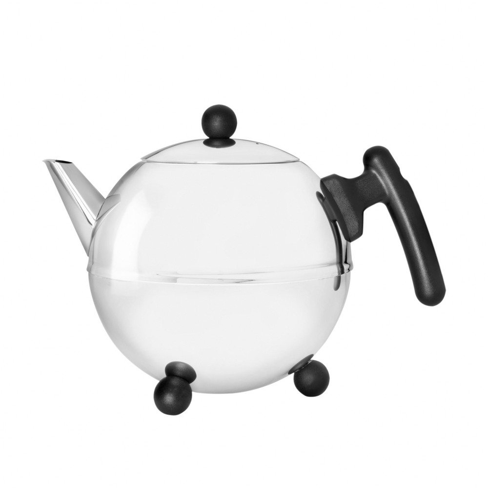 Bredemeijer Bredemeijer Teapot Double Wall Bella Ronde Design 1.2l In Polished Steel Finish With Black Fittings