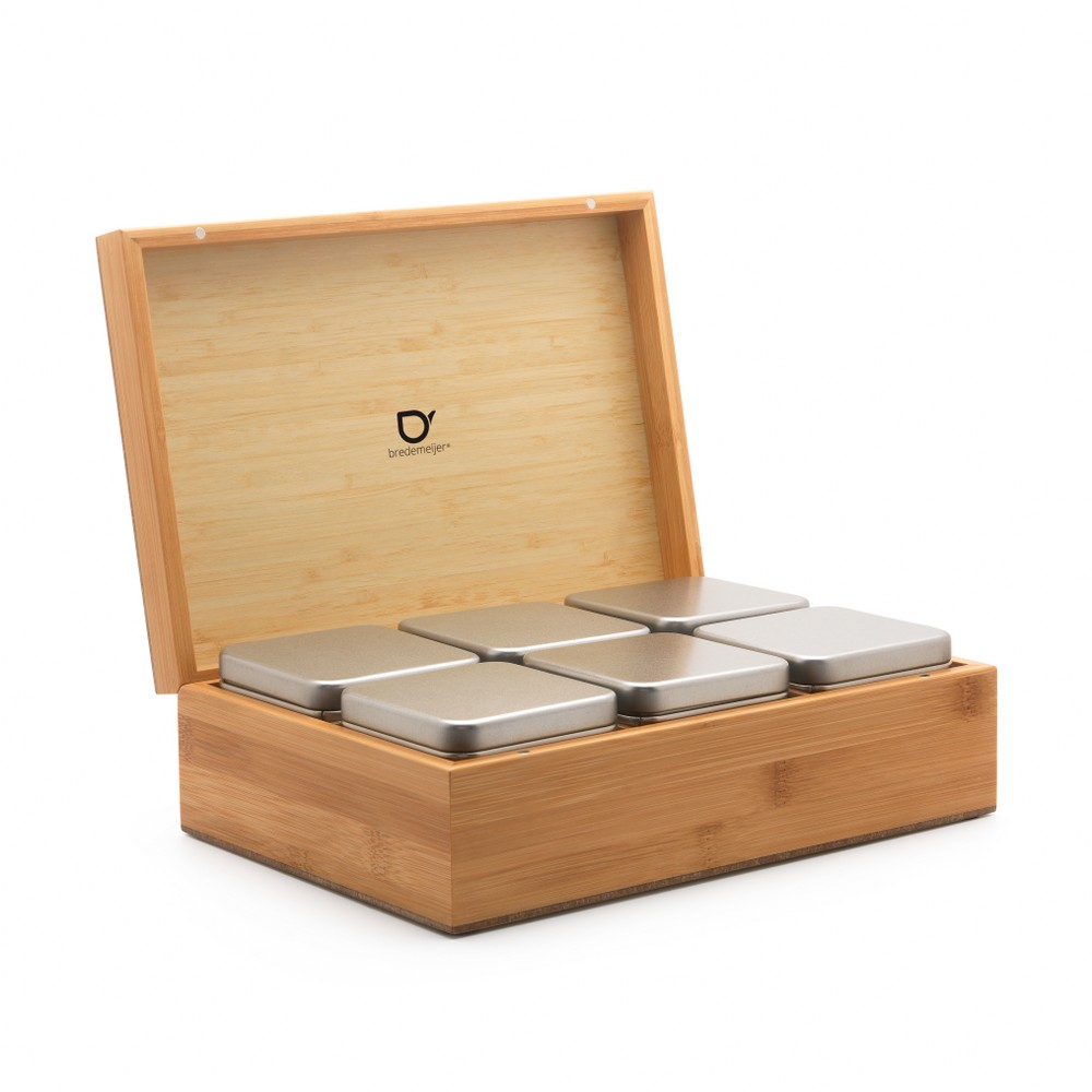 Bredemeijer Bredemeijer Tea Box In Bamboo With 6 Aluminium Canisters No Window In Lid In Natural