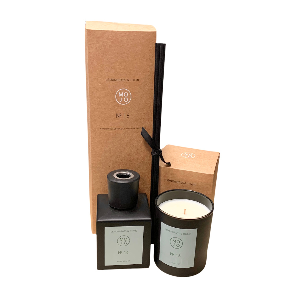 Mojo Lemongrass & Thyme Fragrance Scented Soy Wax Candle & Room Diffuser Set