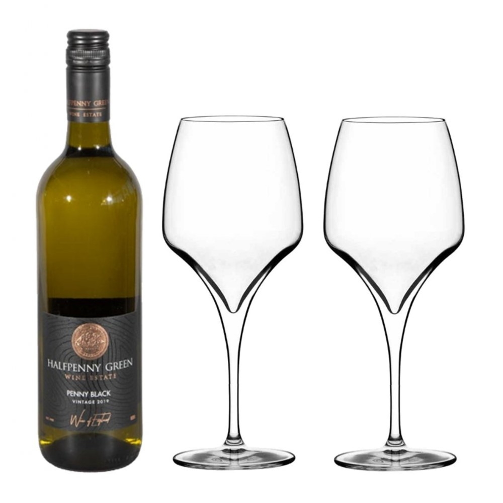 Italesse Tiburon White Wine Glass 500cc - Set Of 2 With A Bottle Of British Halfpenny Green Penny Black White Wine