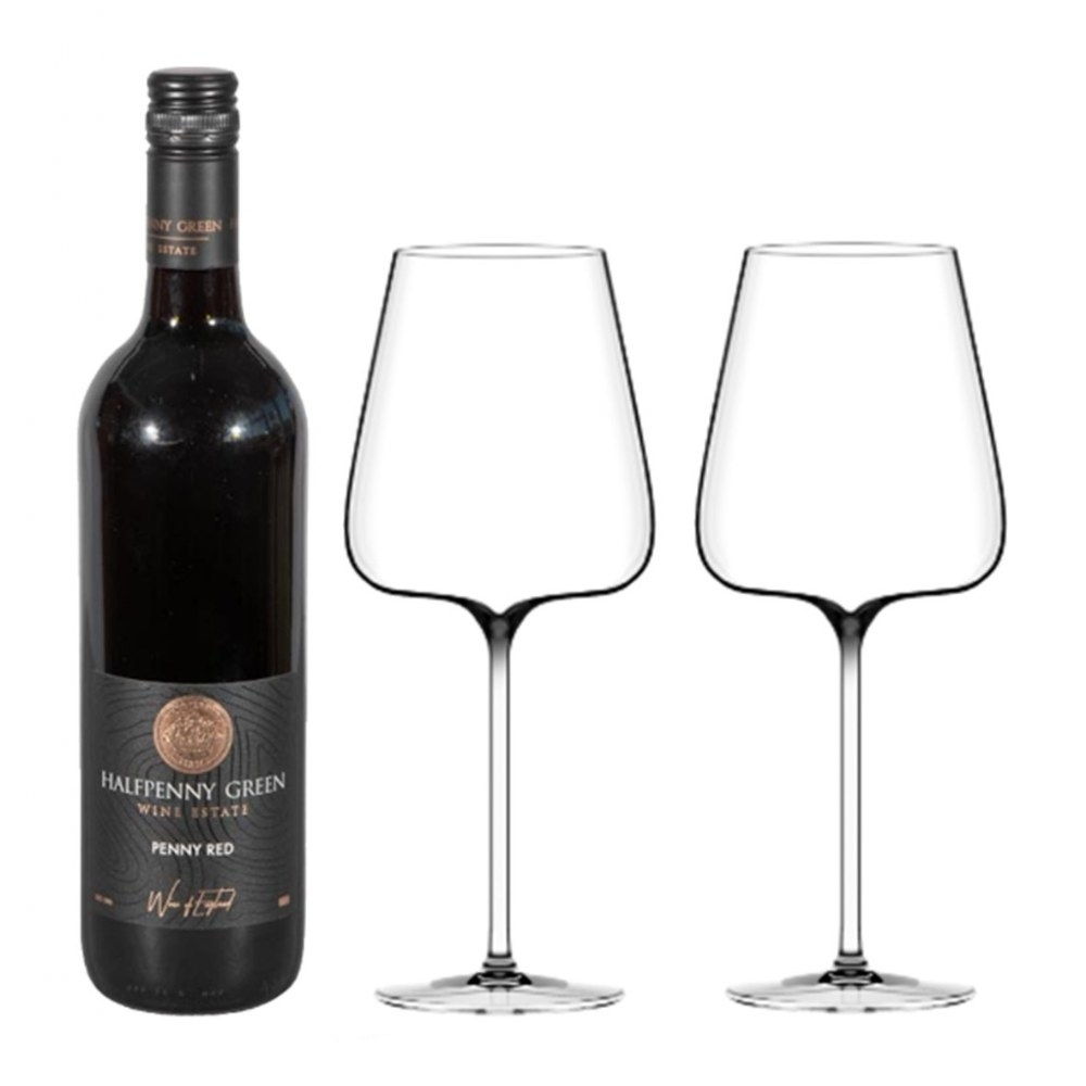 Italesse Etoile Noir Red Wine Glass 790cc - Set Of 2 With A Bottle Of British Halfpenny Green Penny Red Nv Red Wine