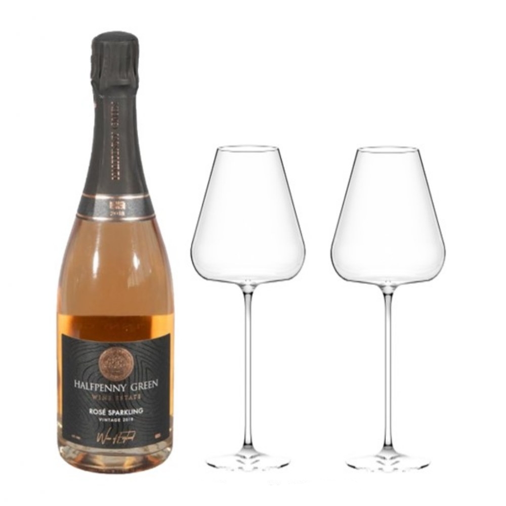 Etoile Sparkle Flute 480cc - Set Of 2 With A Bottle Of British Halfpenny Green Sparkling Rose 2018