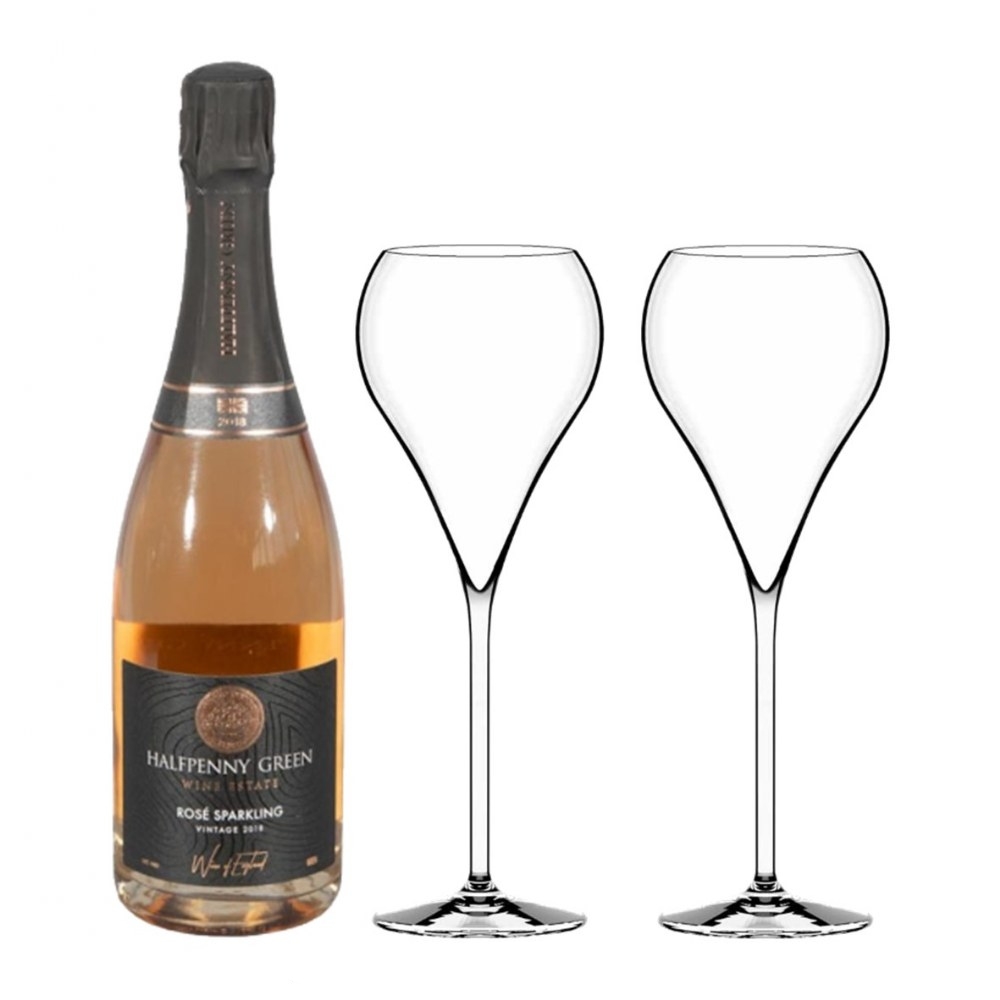 Balloon Flute 210cc - Set Of 2 With A Bottle Of British Halfpenny Green Sparkling Rose 2018