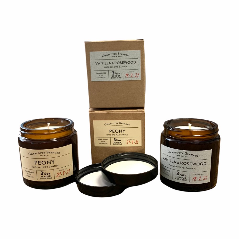 Candle Set Peony + Vanilla & Rosewood Scents Natural Wax 35 Hrs Burn Time