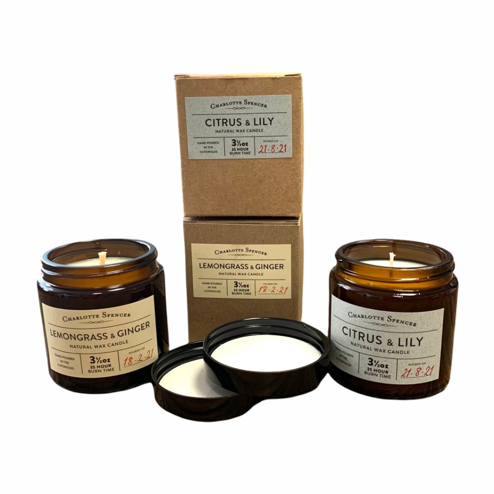 Candle Set Citrus & Lily + Lemongrass & Ginger Scents Natural Wax 35 Hrs Burn Time