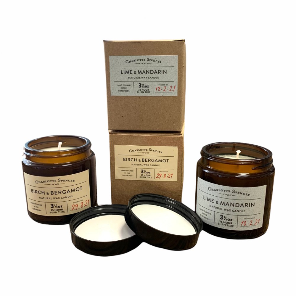 Candle Set Lime & Mandarin + Birch & Bergamot Scents Natural Wax 35 Hrs Burn Time