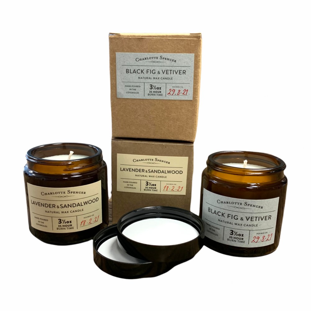 Candle Set Black Fig & Vetiver + Lavender & Sandalwood Scents Natural Wax 35 Hrs Burn Time