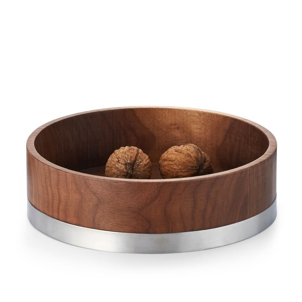 Philippi Philippi Julie Snack  &  Nut Bowl In Walnut Wood And Stainless Steel
