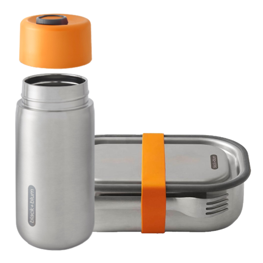 Black + Blum Black-blum Lunch Box  &  Travel Cup Set In Stainless Steel With Silicone Strap - Orange