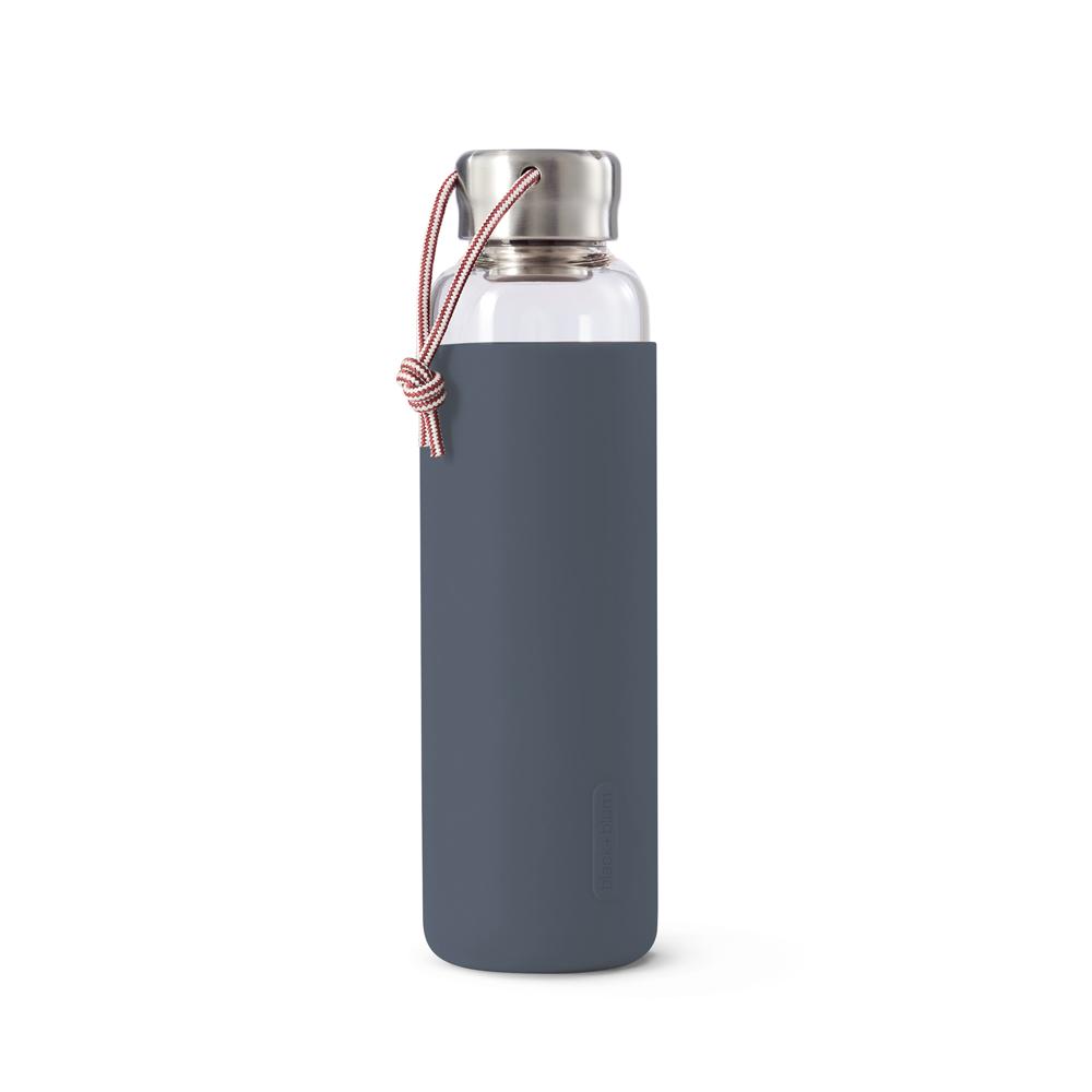 Black-blum Water Bottle In Tough Borosilicate Glass With Silicone Cover - Slate