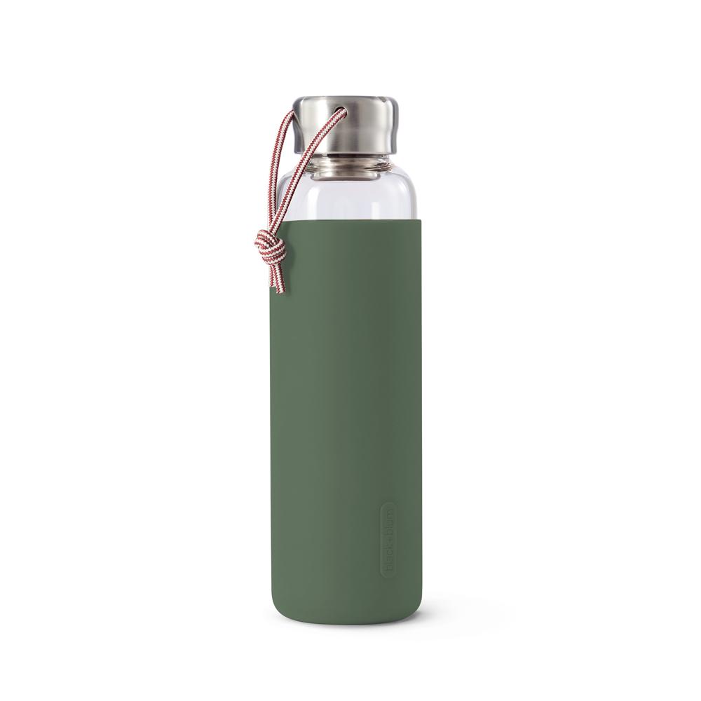Black-blum Water Bottle In Tough Borosilicate Glass With Silicone Cover - Olive