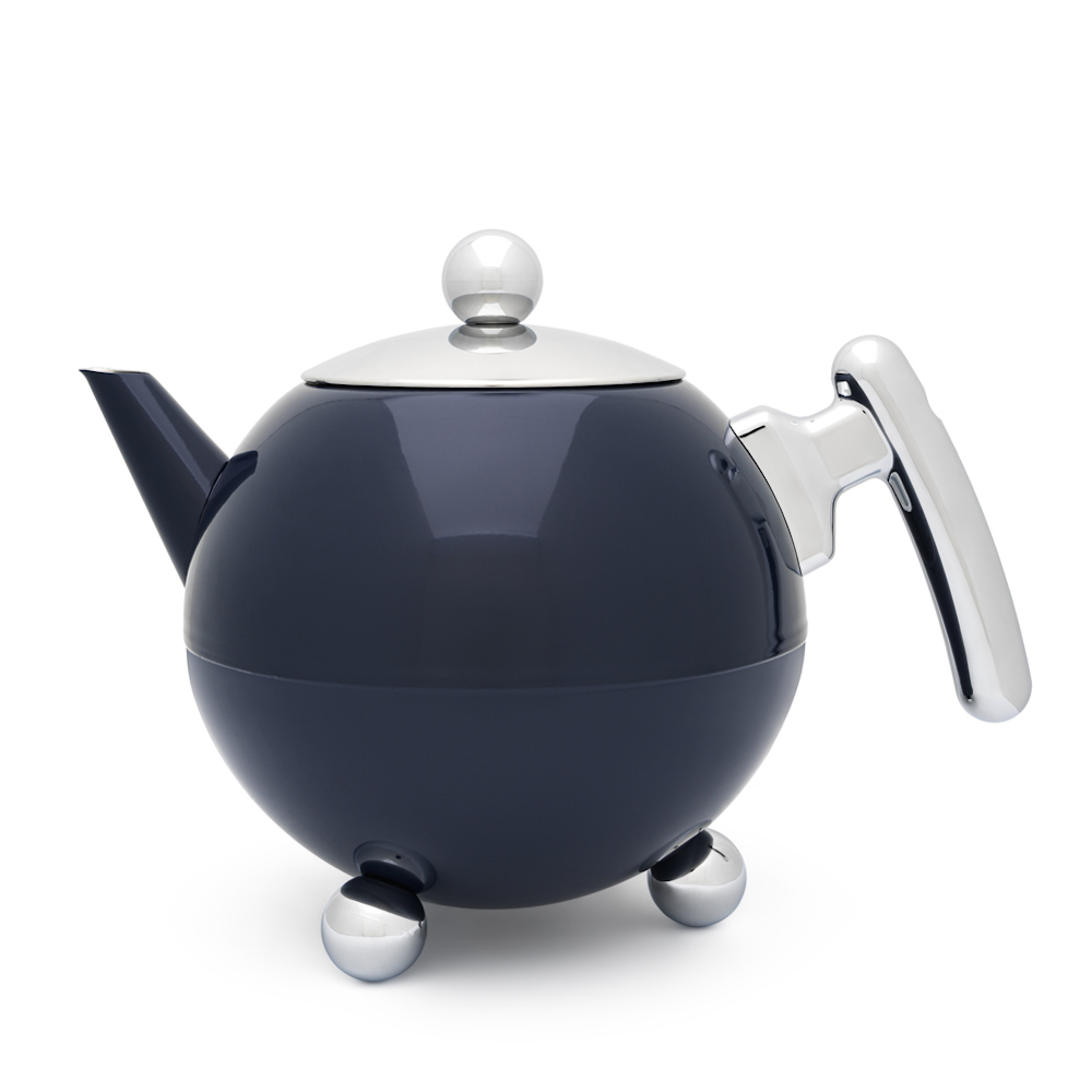Bredemeijer Bredemeijer Teapot Double Wall Bella Ronde Design 1.2l In Oxford Blue With Chrome Fittings