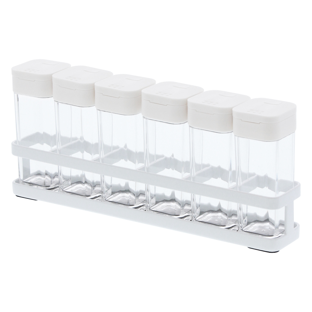 Yamazaki Tower Metal Spice Rack In White Complete With 6 Refillable Square Bottles
