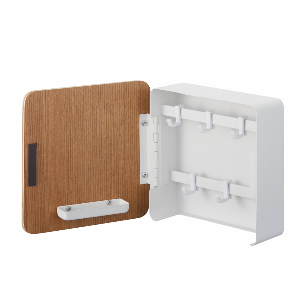 Yamazaki Rin Steel Key Box In White With Light Wood Door